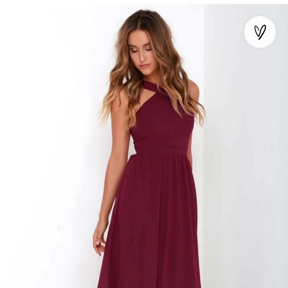 Lulu's Air of Romance Burgundy Maxi Dress